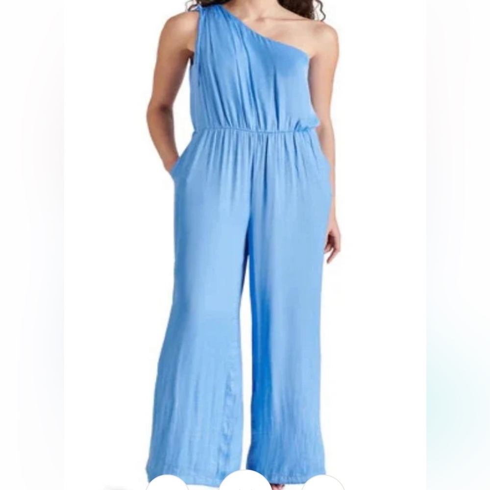 Steve Madden Adele One-Shoulder Blue Jumpsuit - Picture 7 of 10